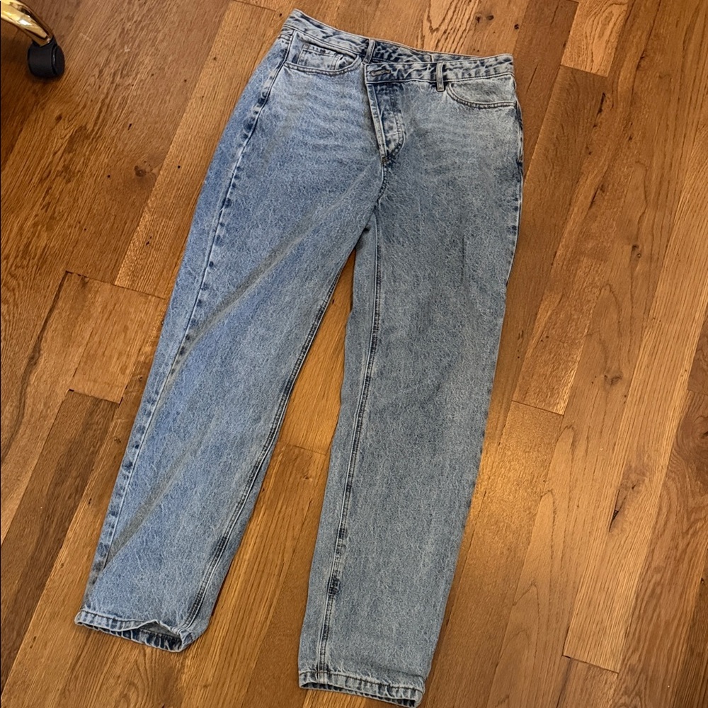 12th Tribe Light Blue Wash Asymmetrical Cross-OverDenim Jeans